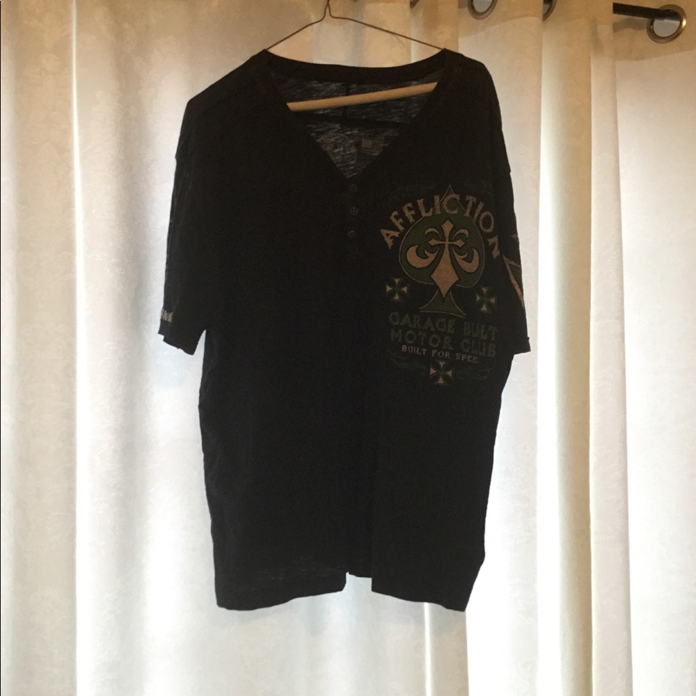 Affliction tee shirt black green